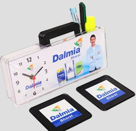 Promotional Table Clock With Pen Stand And 6 Coaster