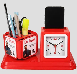 Table Clock With Revolving Pen Stand and Mobile Stand
